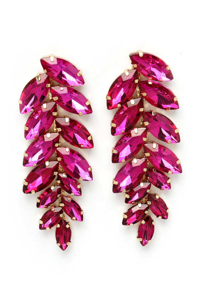 Dark Pink Leaf-Shaped Drop Earrings