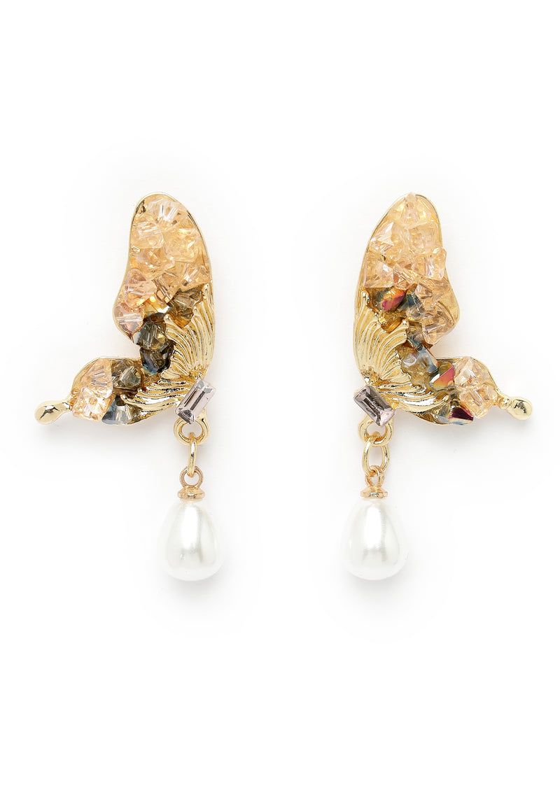 Boucles d'oreilles pendantes papillon fantaisie dorées