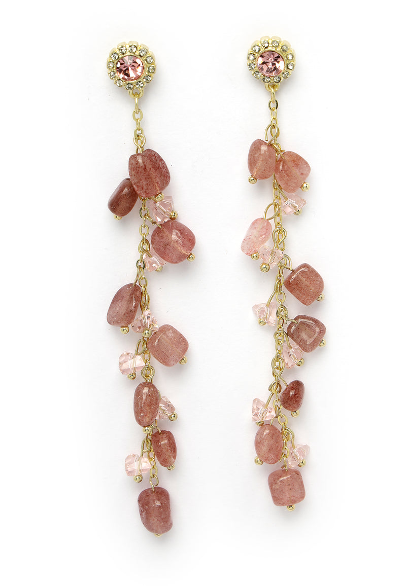 Boucles d'oreilles pendantes longues roses sterling