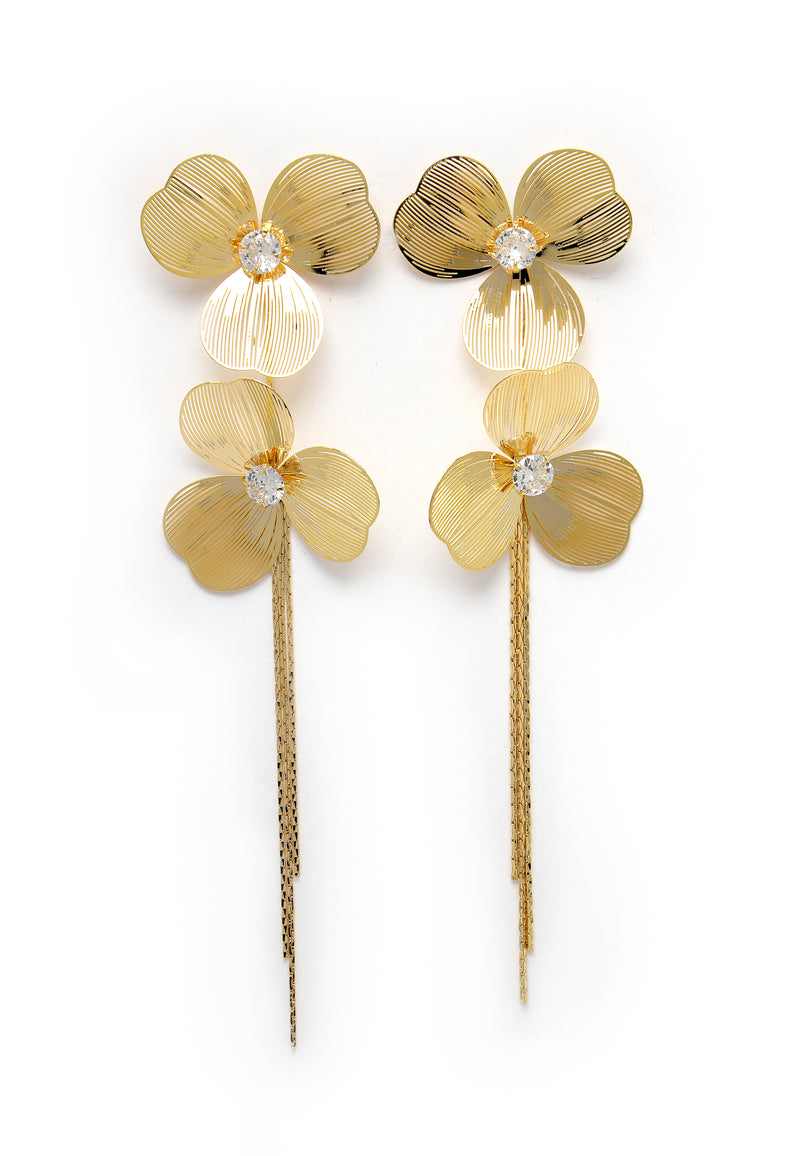 Gold-Coloured Floral Chain Earrings