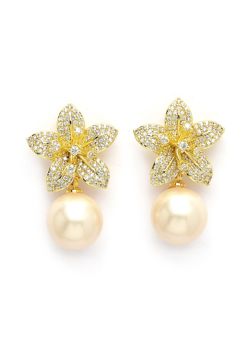 Elegant Cubic Zirconia Floral Drop Earrings