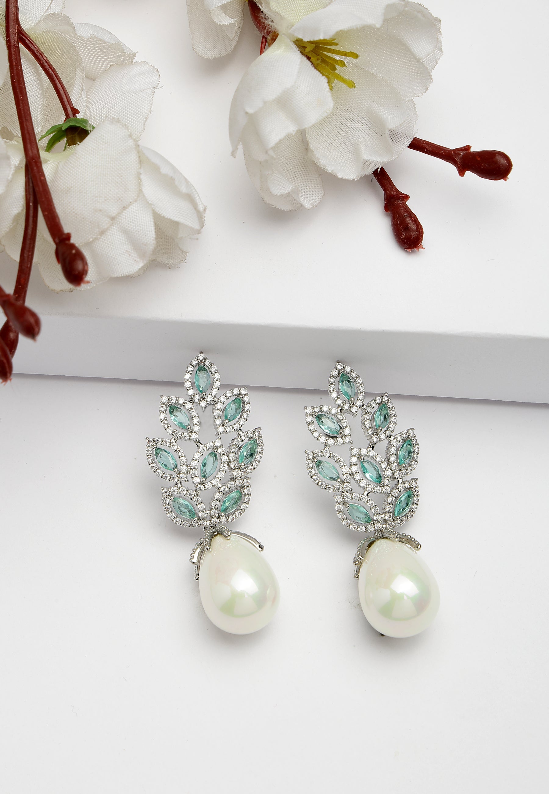 Elegant Leafy Zirconia Drop Earrings