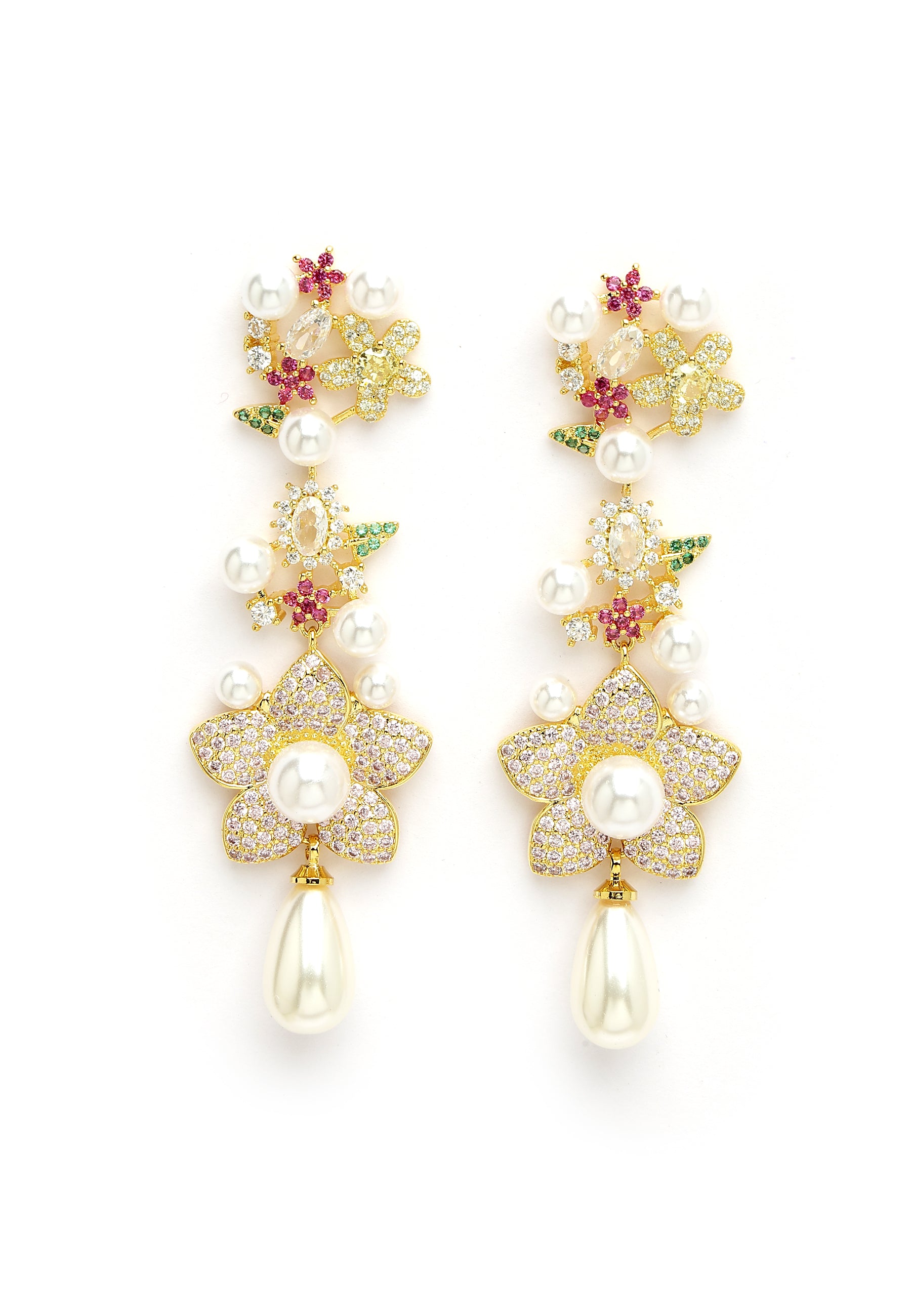 Zirconia Floral Dangle Earrings