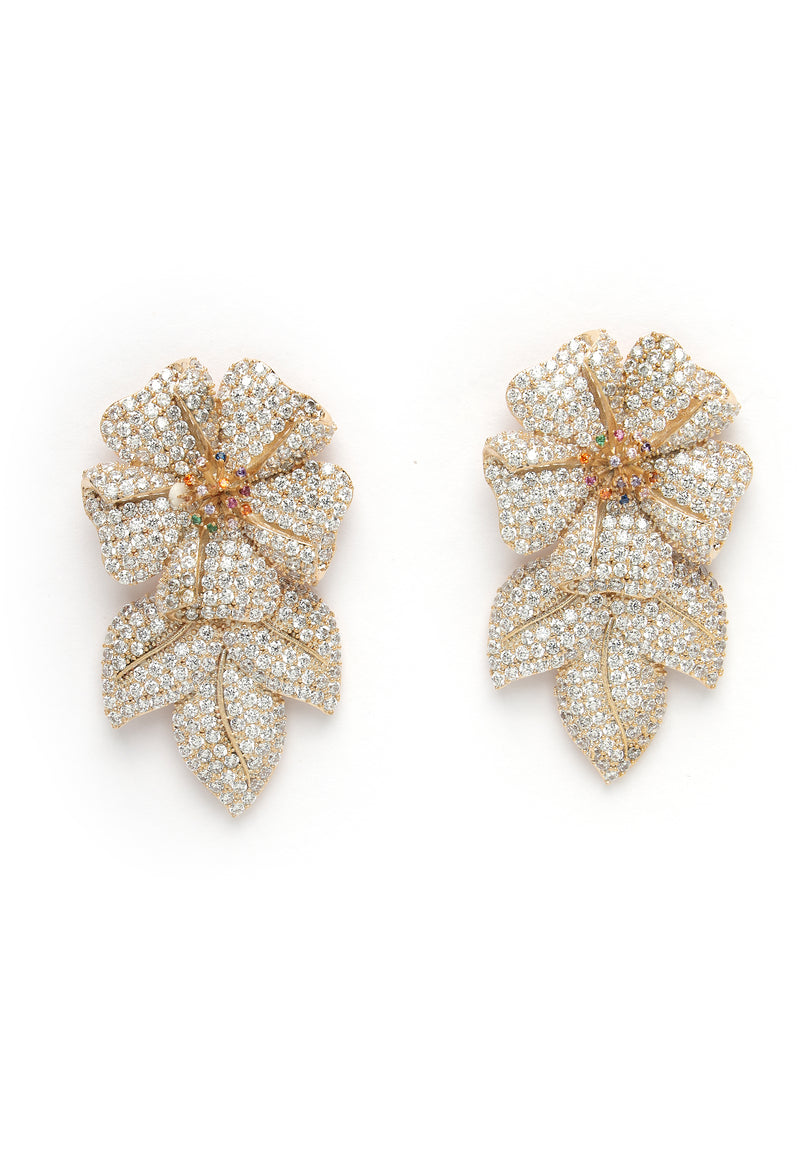 Boucles D'oreilles Fleur Et Feuille Brillantes