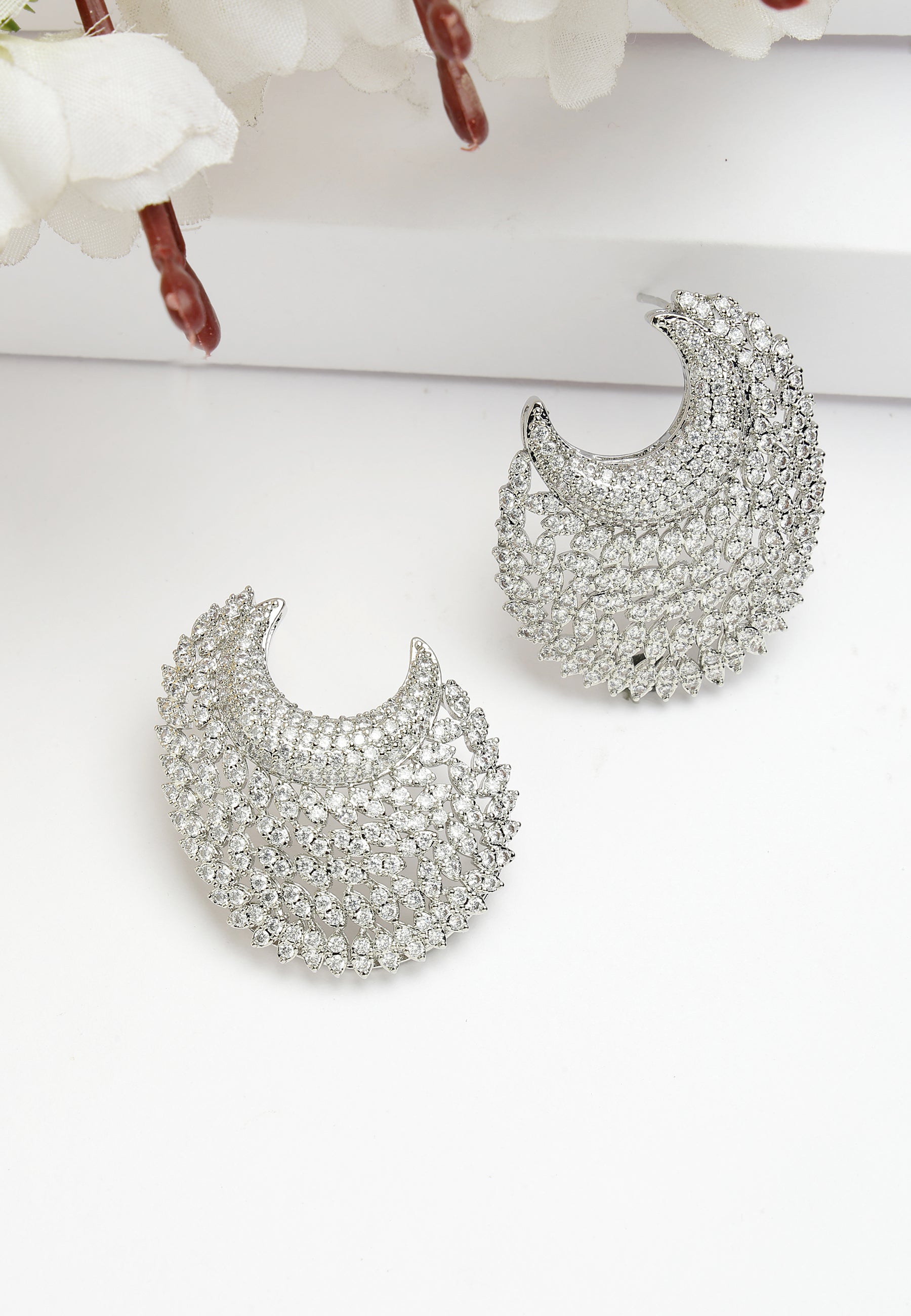 Cubic Zirconia Designer Crescent Earrings