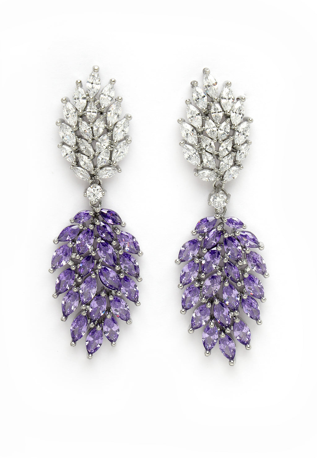 Cubic Zirconia Clustered Leaf Earrings