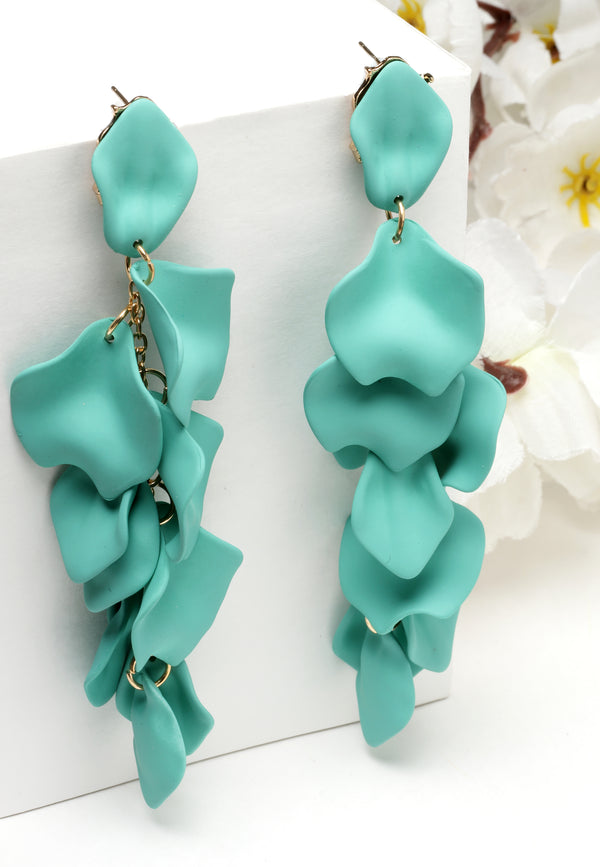 Turquoise Blue Rose Petal Shaped Danglers Earrings