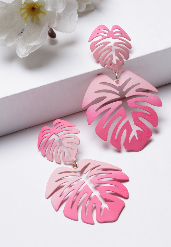 Roze palmblad bungelende oorbellen