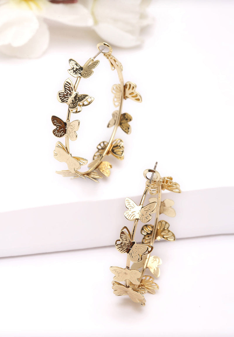Gouden vlinder hoepel oorbellen