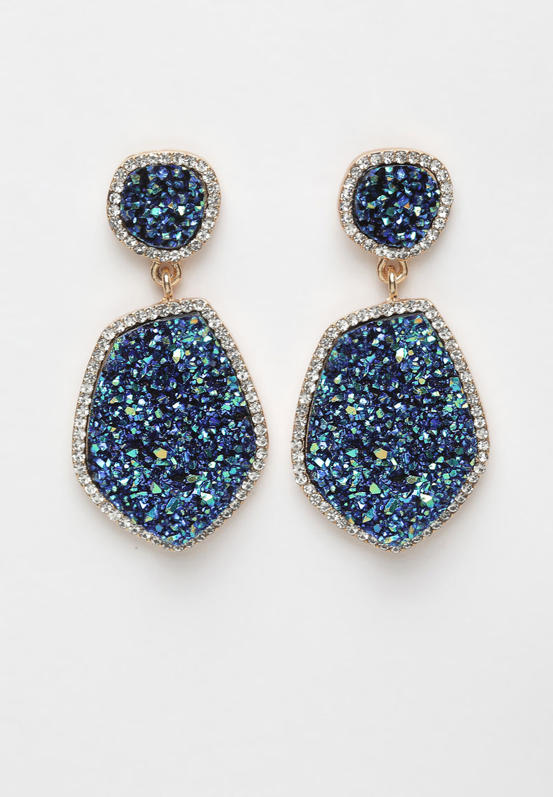 Blue Geometric Crystal Stone Earrings