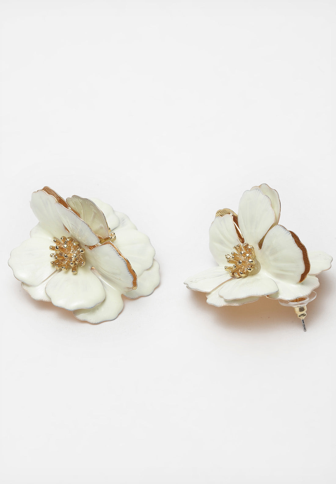 White Floral Metallic Earrings