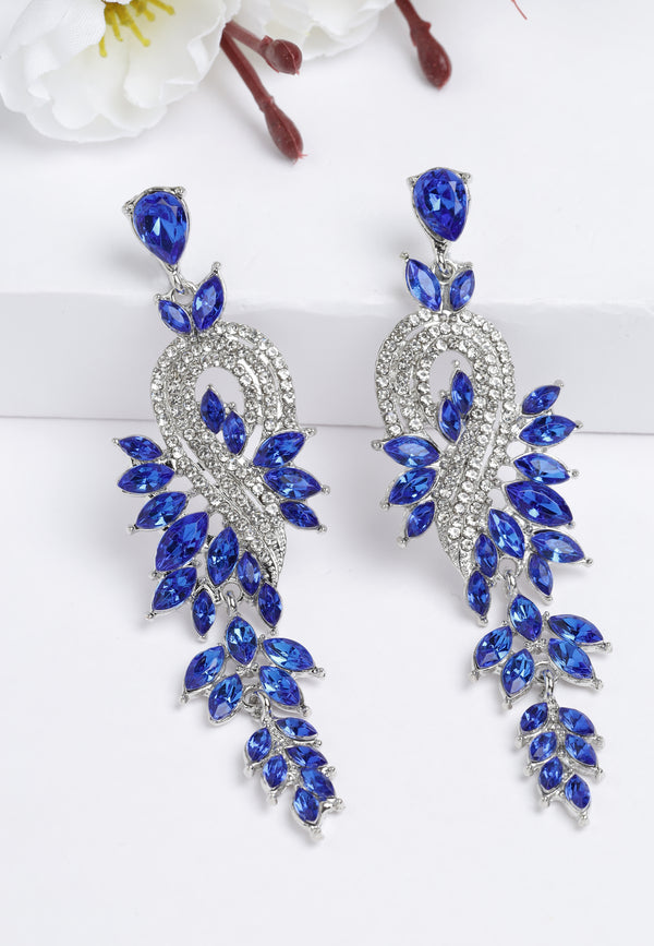 Boucles d'oreilles feuille de cristal bleu