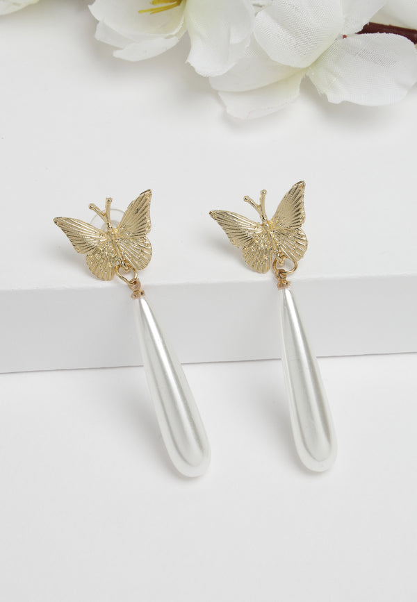 white Butterfly Pearl Crystal Earrings