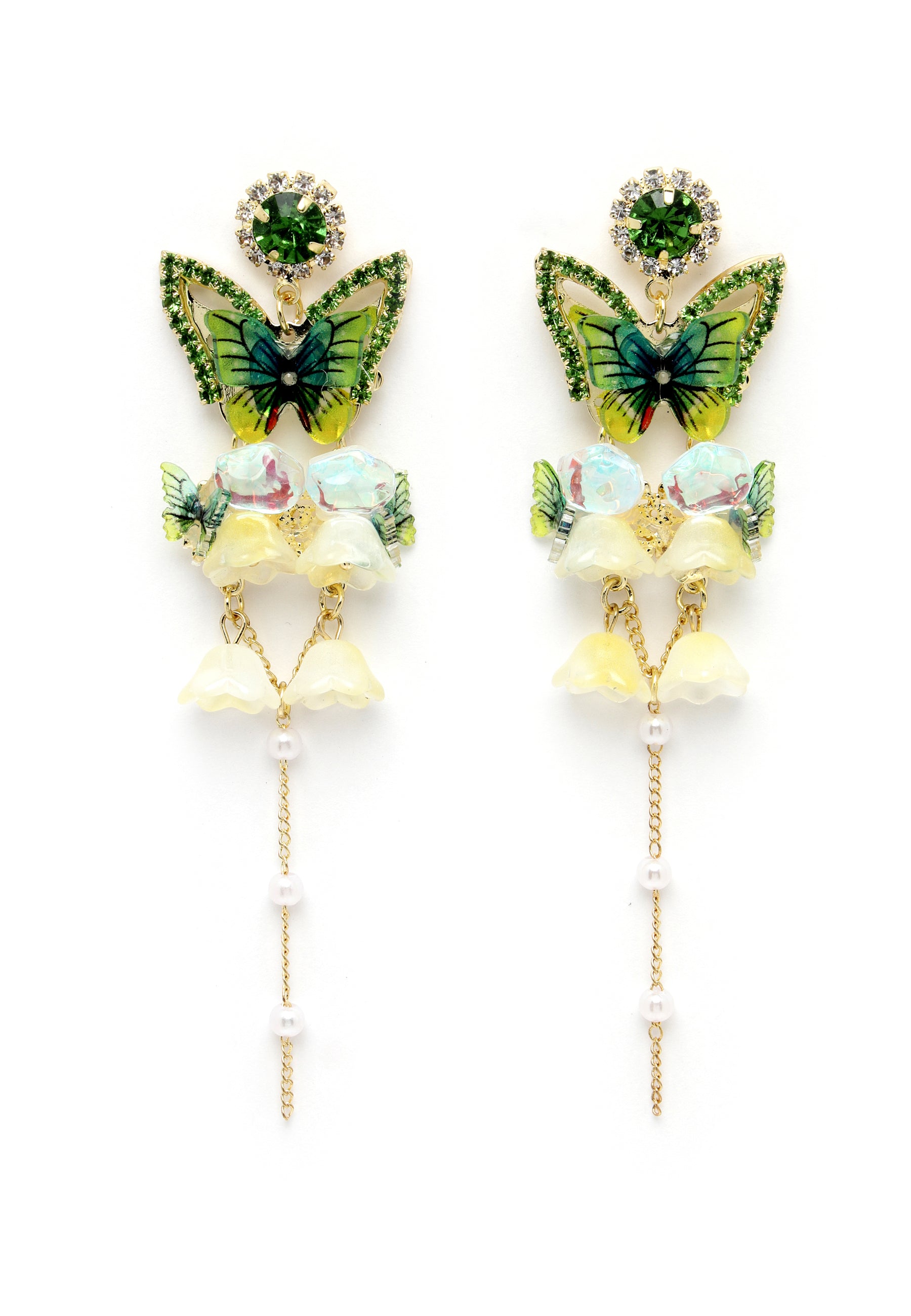 Boucles d'oreilles longues suspendues en cristal papillon