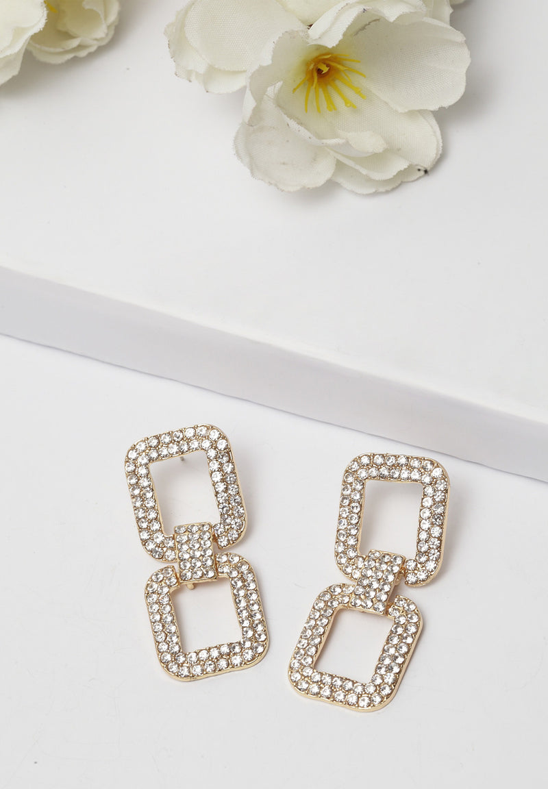 gold-toned crystal square hoop Earrings